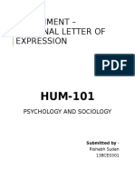 Assignment - Personal Letter of Expression: Psychology and Sociology