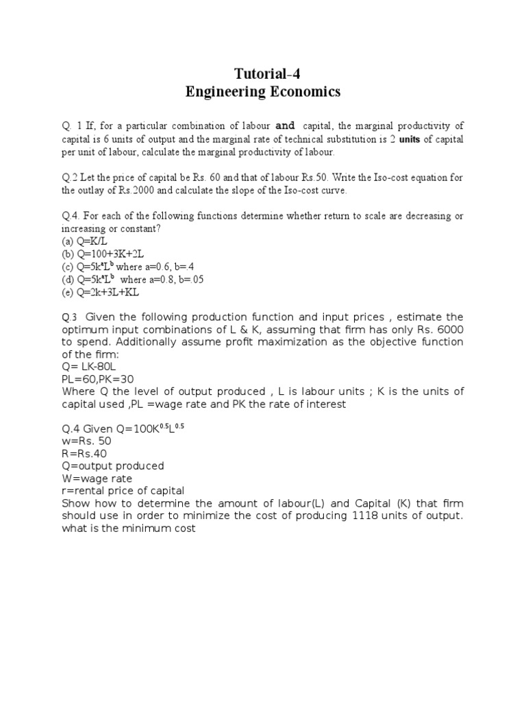 Tutorial-4 Engineering Economics: Units | PDF | Teaching Methods ...