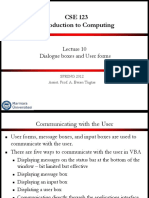 CSE 123 Lecture on User Forms and Dialog Boxes