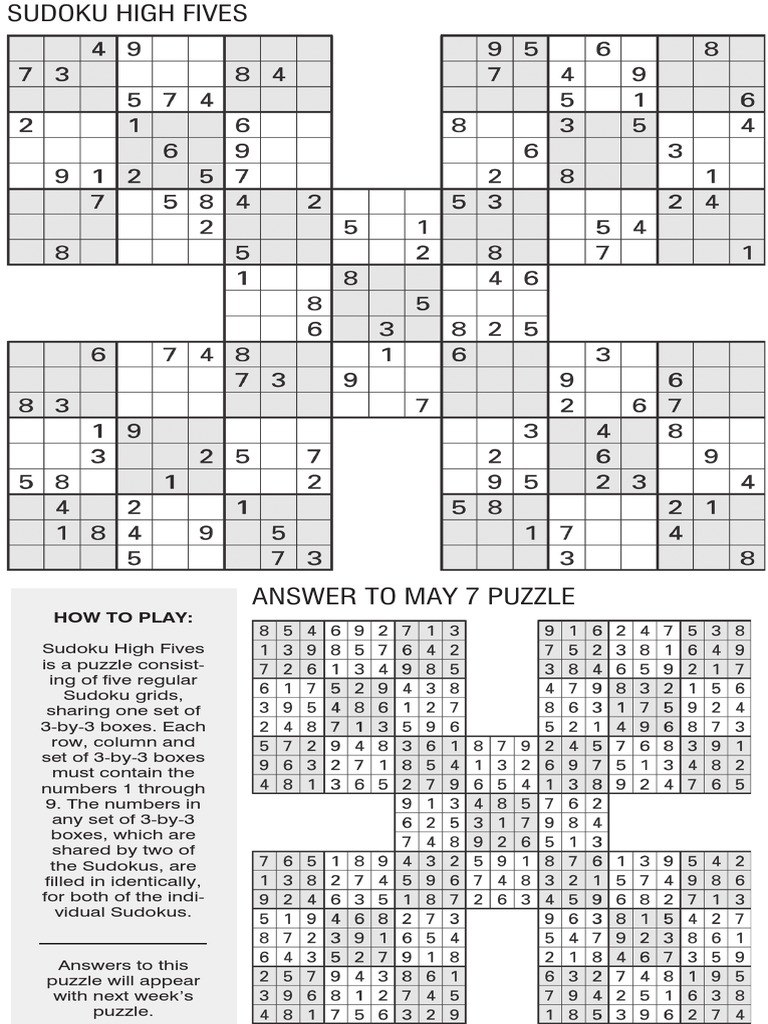Printable Sudoku High-Five, May 14 | PDF | Teaching Methods & Materials | Home & Garden for Free Printable Samurai Sudoku Games