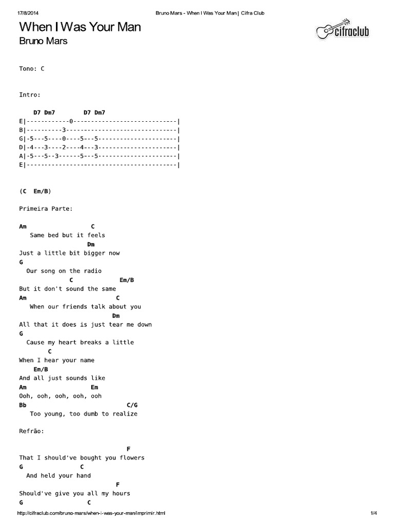 Bruno Mars When I Was Your Man _ Cifra Club