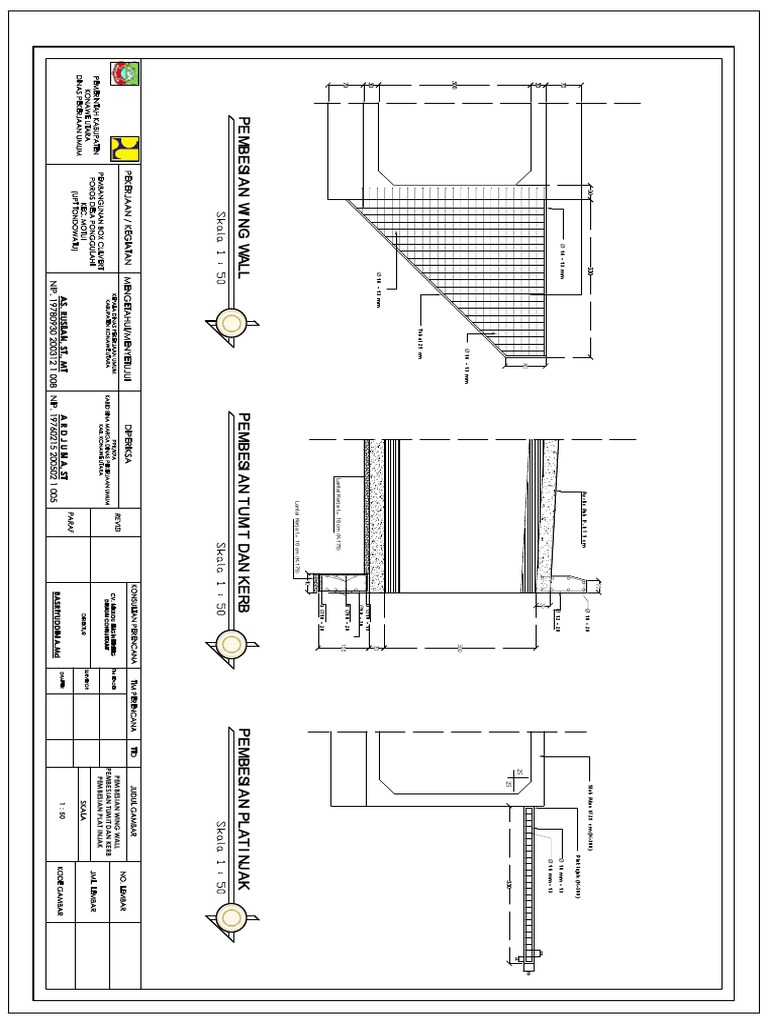 Pembesian Wingwall, Kerb Dan Plat Injak PDF | PDF