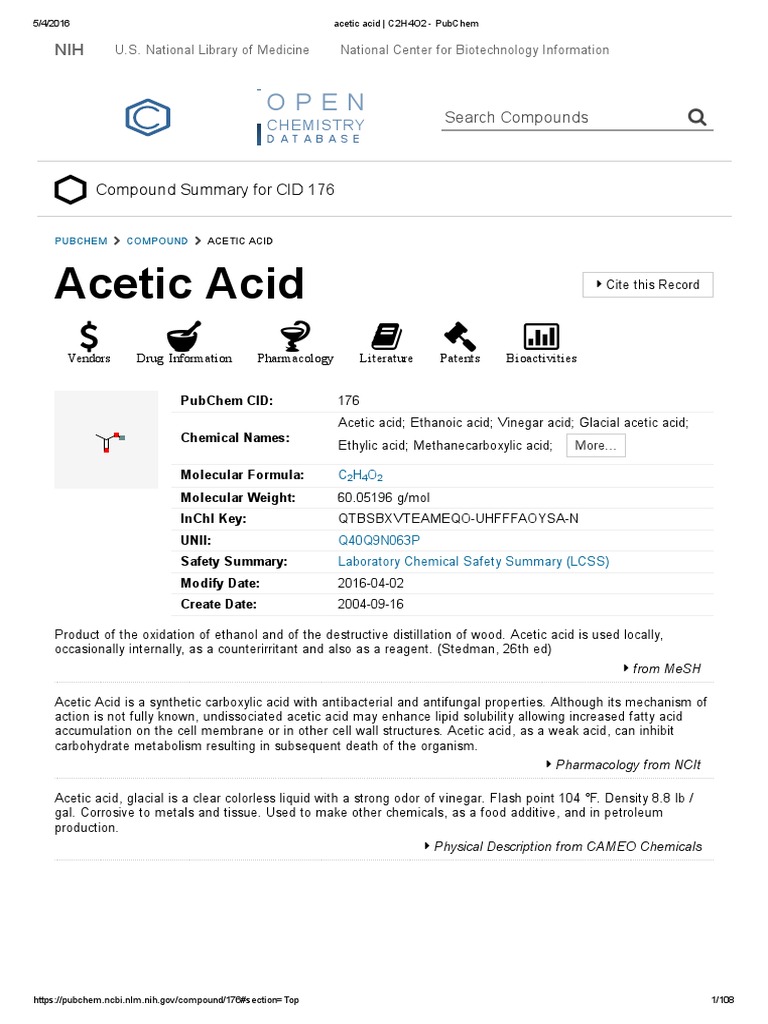 Acetic Acid Pub Chem Pdf Mitochondrion Acetic Acid