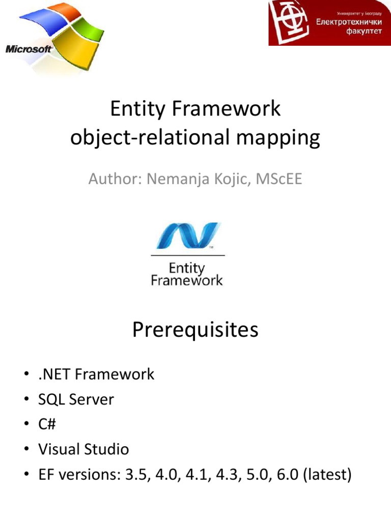 Entity Framework Object-Relational Mapping: Author: Nemanja Kojic ...