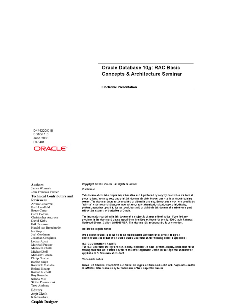 Oracle Database 10g: RAC Basic Concepts & Architecture Seminar | PDF