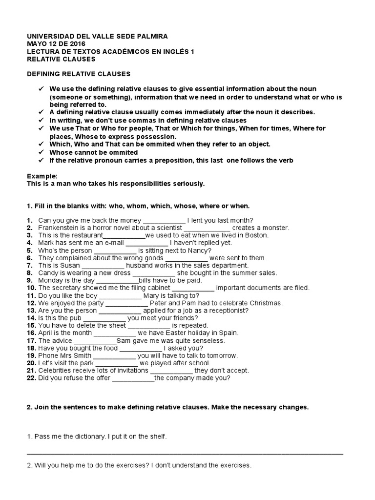 Relative Clauses Pronoun Grammar