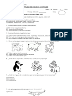 Prueba de Ciencias Naturales Vertebrados