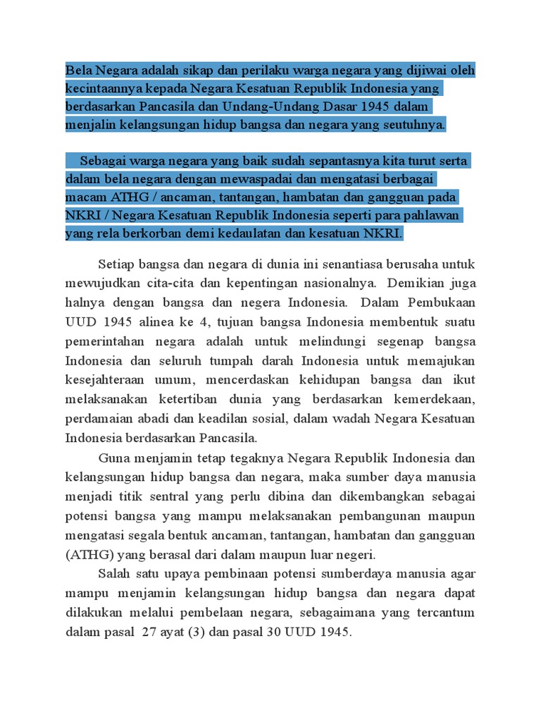 Latar Belakang Bela Negara