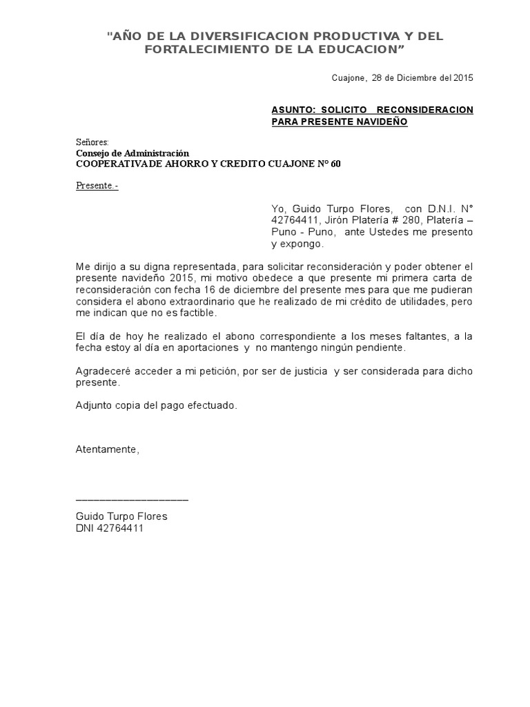Carta Reconsideracion Gobierno Y Personalidad Documentos Oficiales