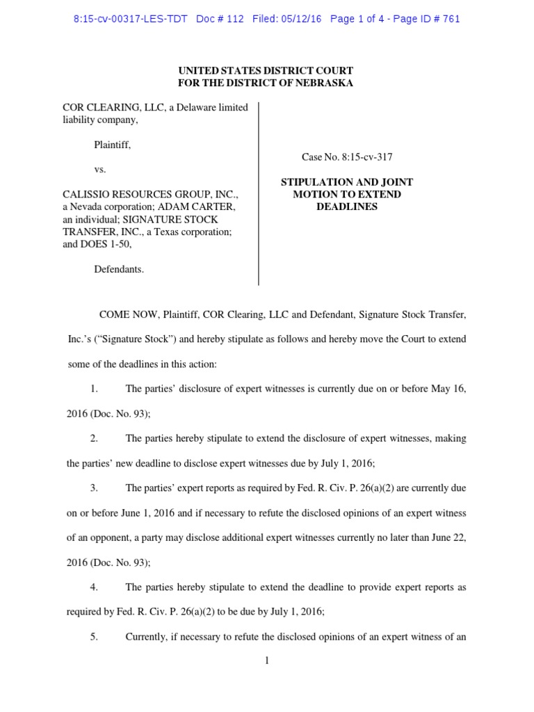 United States District Court For The District Of Nebraska