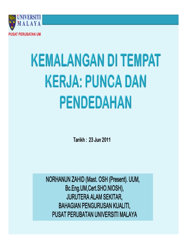 Tajuk 1 Kemalangan Di Tempat Kerja Punca Dan Pendedahan Pdf Pdf