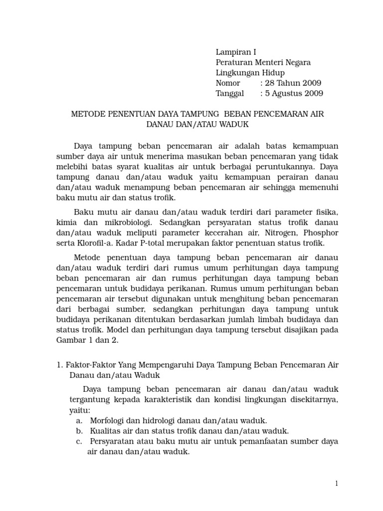 Lampiran I Metode Penentuan Daya Tampung Beban Pencemaran Air Pdf