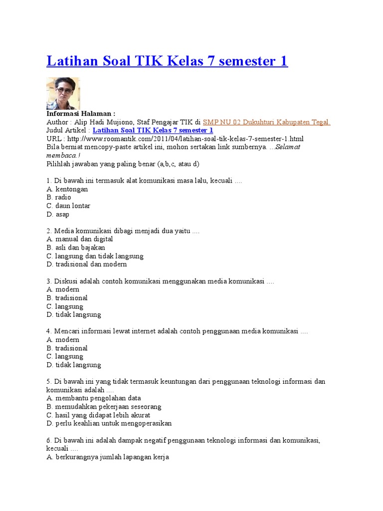 Latihan Soal TIK Kelas 7 Semester 1