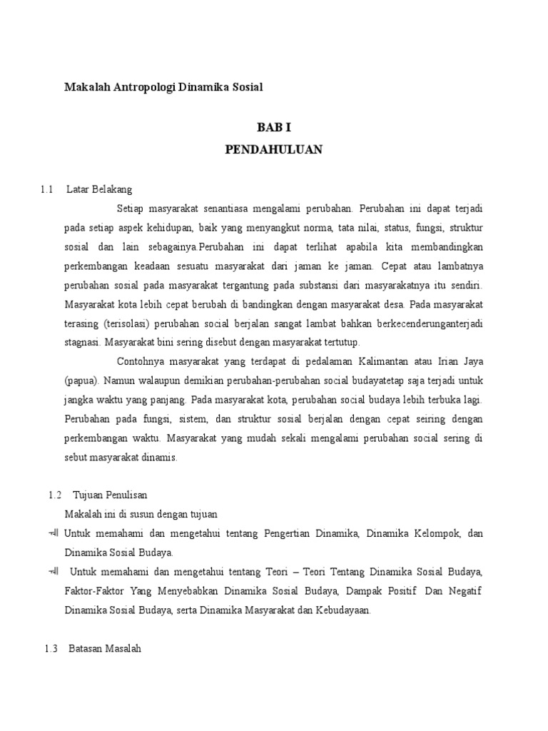 Makalah Antropologi Dinamika Sosial