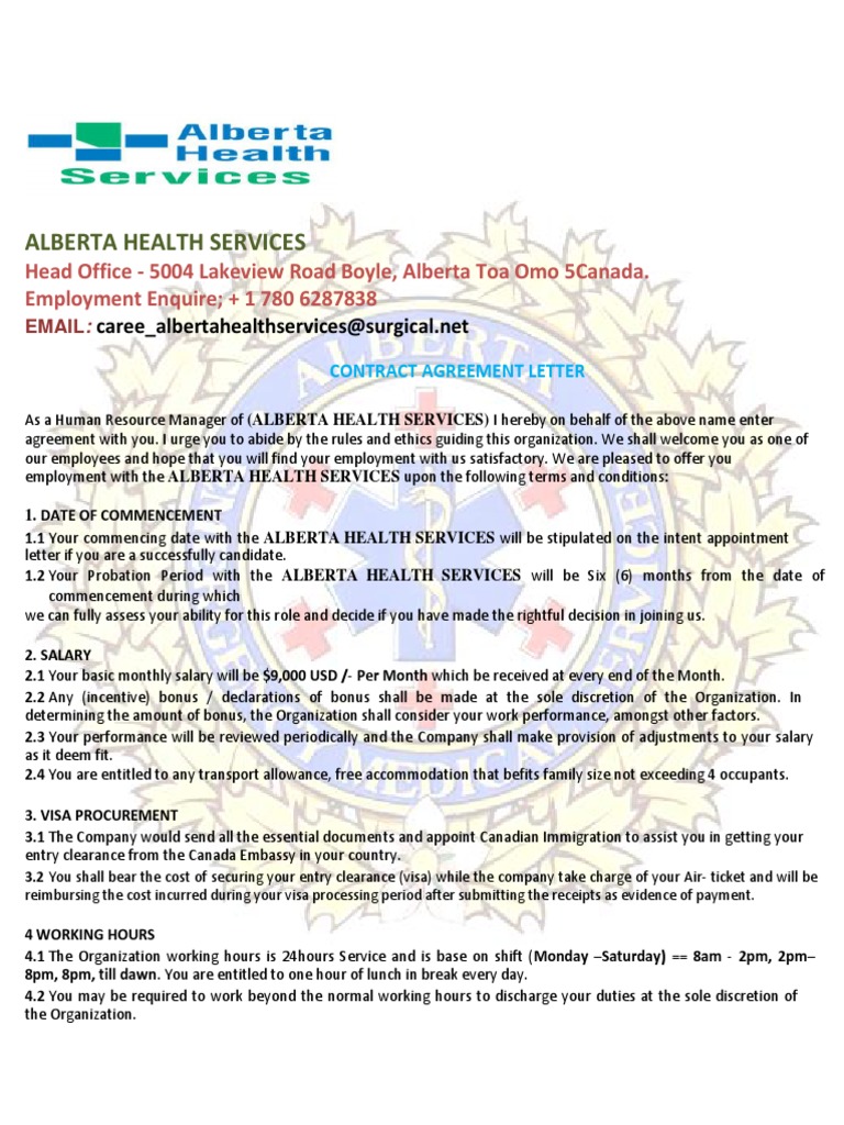 Alberta Health Services Contract_agreement_letter Confidentiality