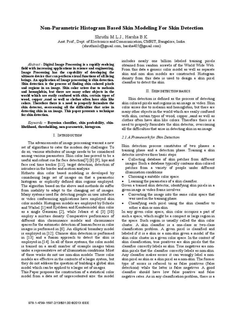 Non-Parametric Histogram Based Skin Modeling For Skin Detection | PDF ...