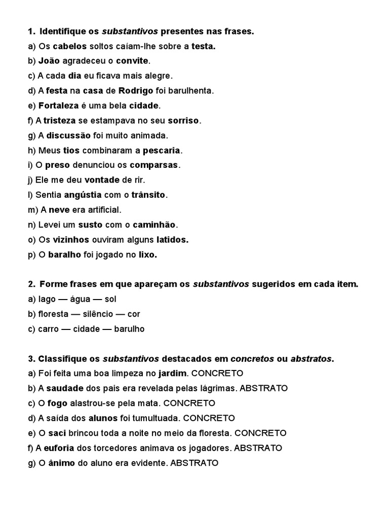 Sublinhe Os Substantivos Comuns Nas Orações Abaixo