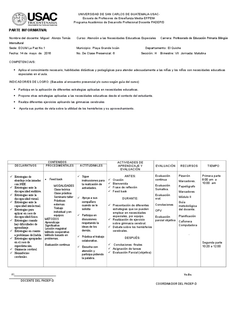 Plan de Clase para NEE en Educación | PDF | Multilingüismo | Maestros