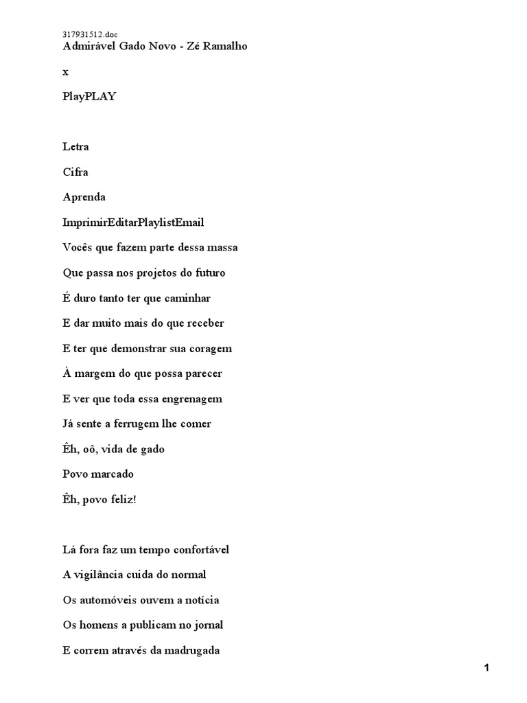 Vida de Gado - Zé Ramalho: Letra e Cifra | PDF