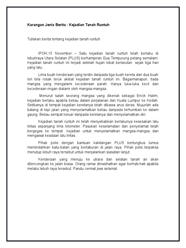 Karangan Jenis Berita  Kejadian Tanah Runtuh