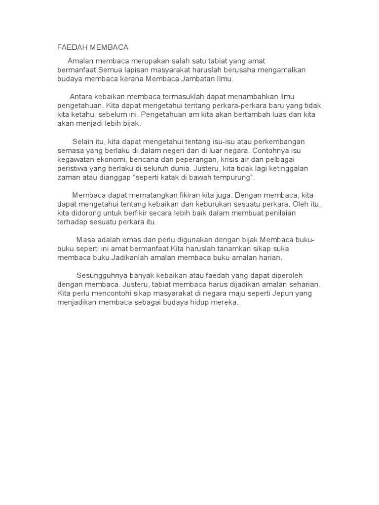 Faedah Membaca Karangan Upsr Pdf