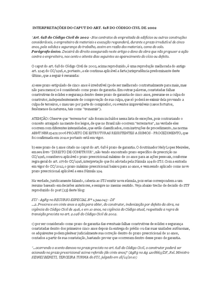 Interpretações Do Caput Do Art 618 | Estatuto de Limitações | Virtude