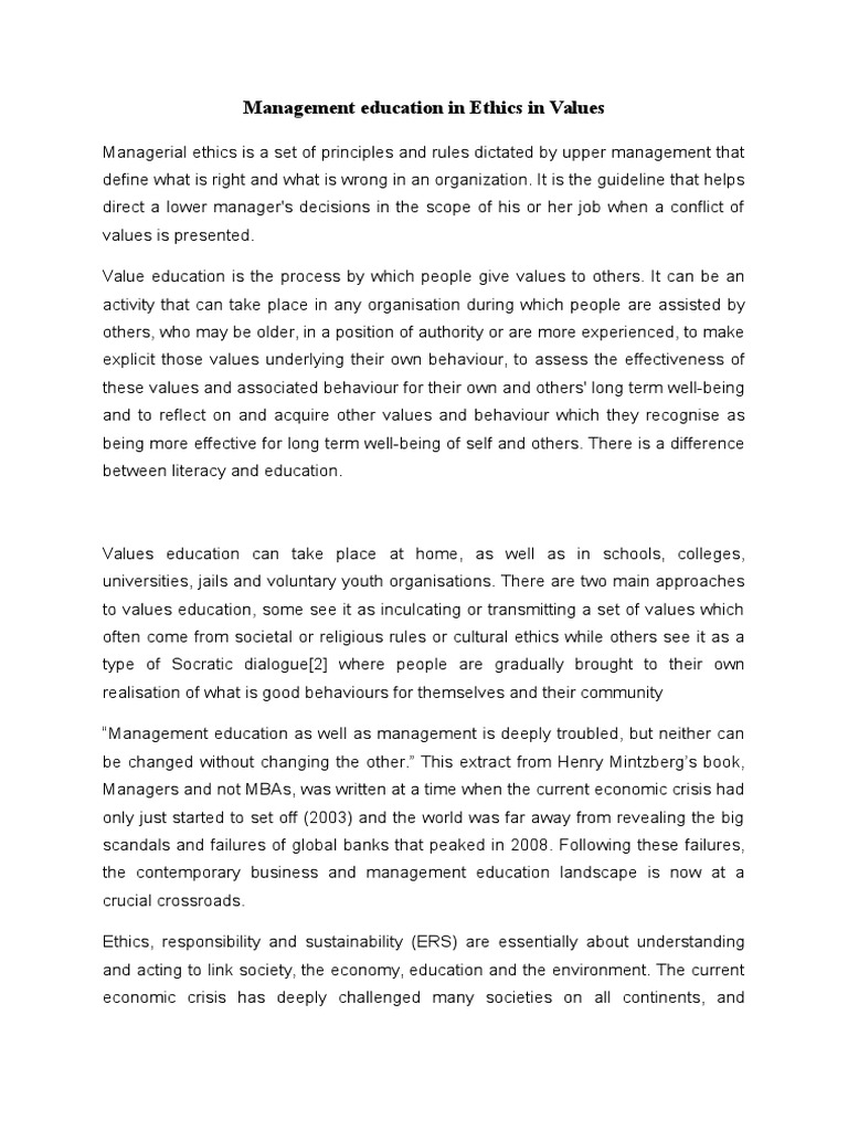 Management Education in Ethics in Values | PDF | Value (Ethics) | Economies