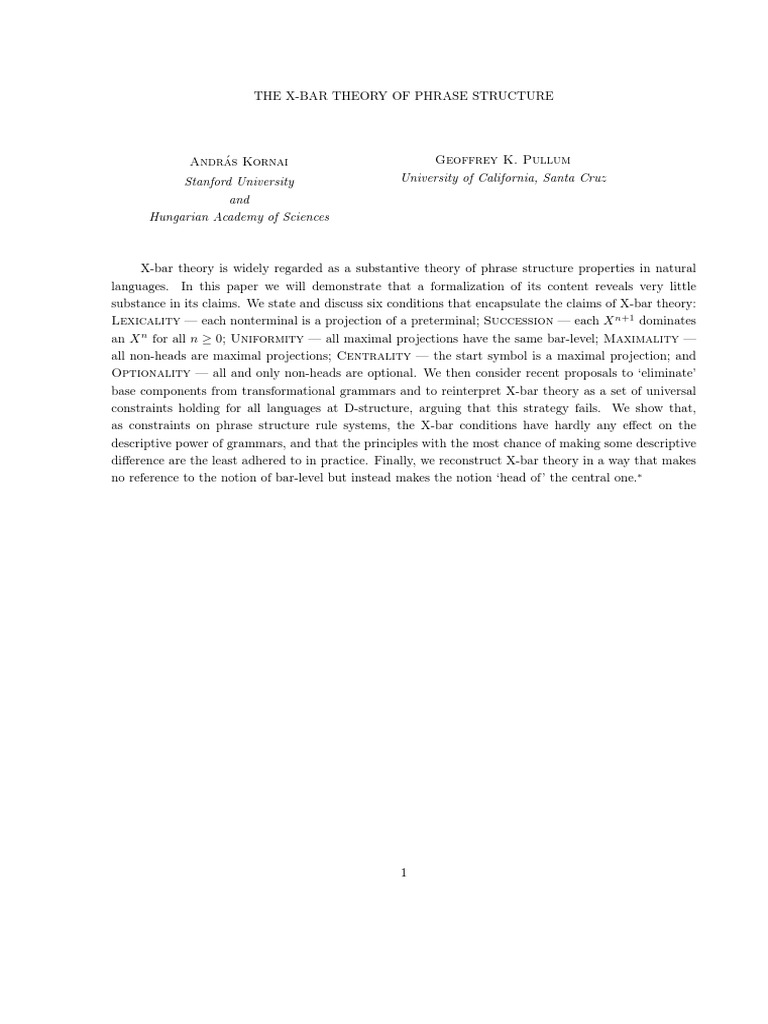 X Bar Theory | PDF | Phrase | Syntax