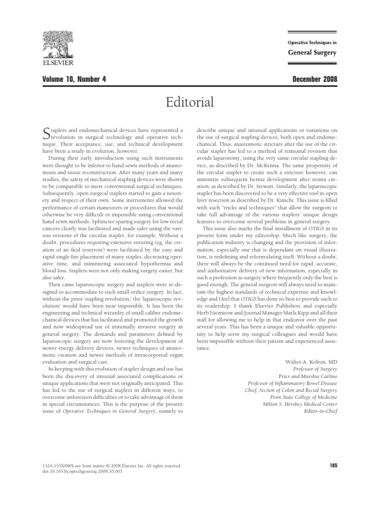 Editorial - 2008 - Operative Techniques in General Surgery PDF | PDF