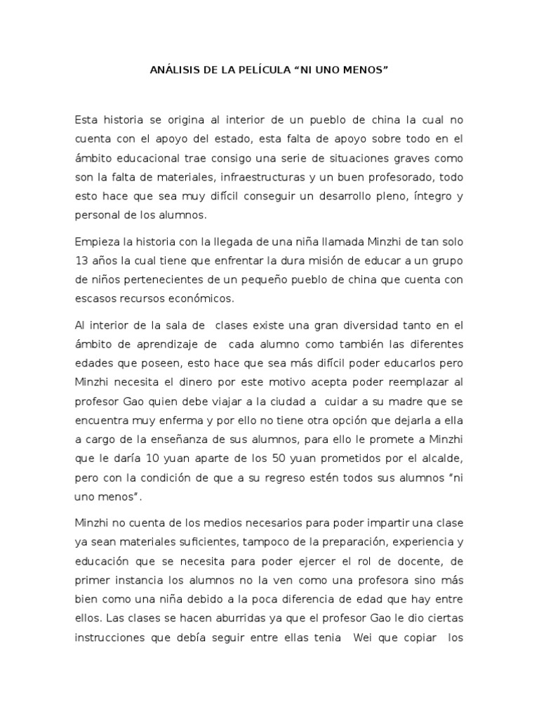 Análisis de La Película Ni Uno Menos PDF Maestros Enseñando y aprendiendo