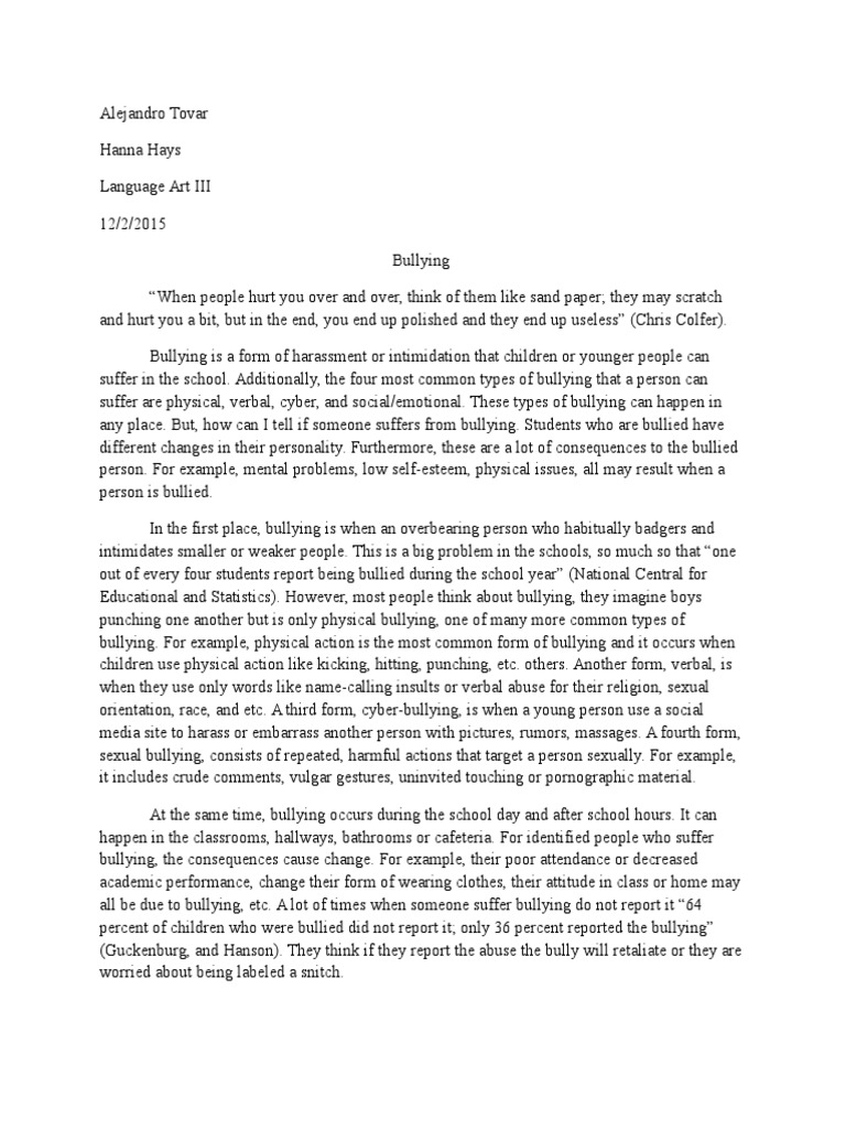 essay on social media bullying