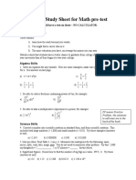 Study Sheet For Math PreTest