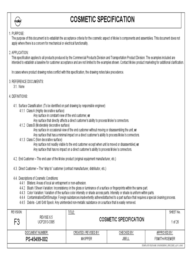 Cosmetic Specification | PDF | Specification (Technical Standard ...