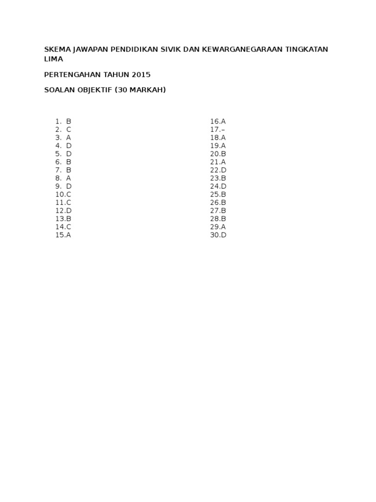 Skema Jawapan Pendidikan Sivik Dan Kewarganegaraan Tingkatan Lima Pdf