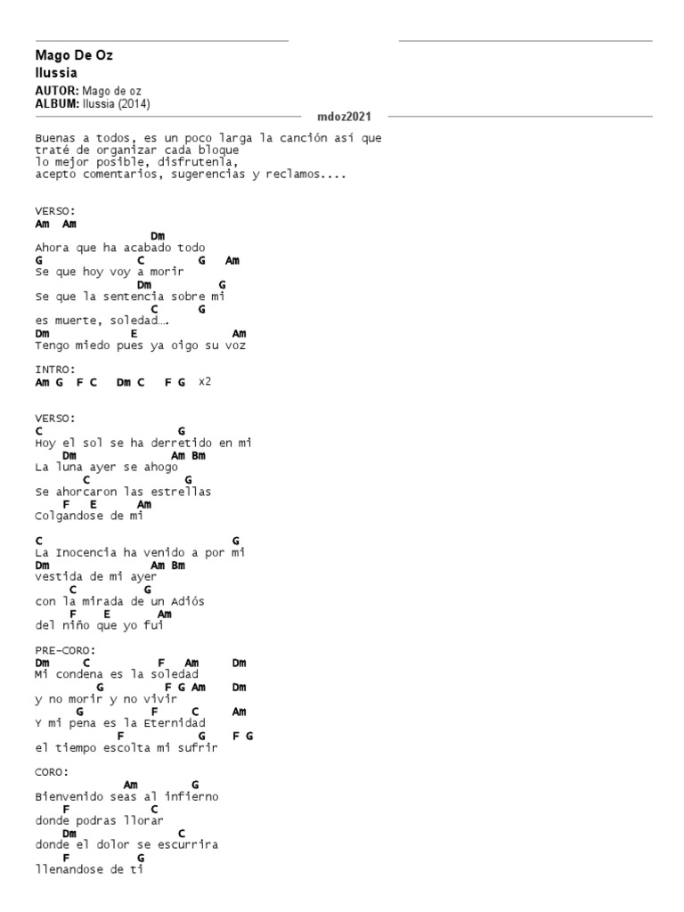 Mago de Oz, Ilussia Letra y Acordes Ocio Entretenimiento (general) Prueba gratuita de 30