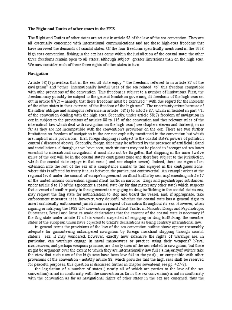 Rights and Duties of States in EEZ | PDF | Exclusive Economic Zone ...