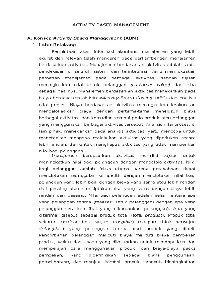 Memahami Activity Based Management (ABM) | PDF