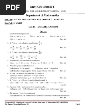 Analytic Functions Mcq Notes Pdf Equations Functions And Mapgs