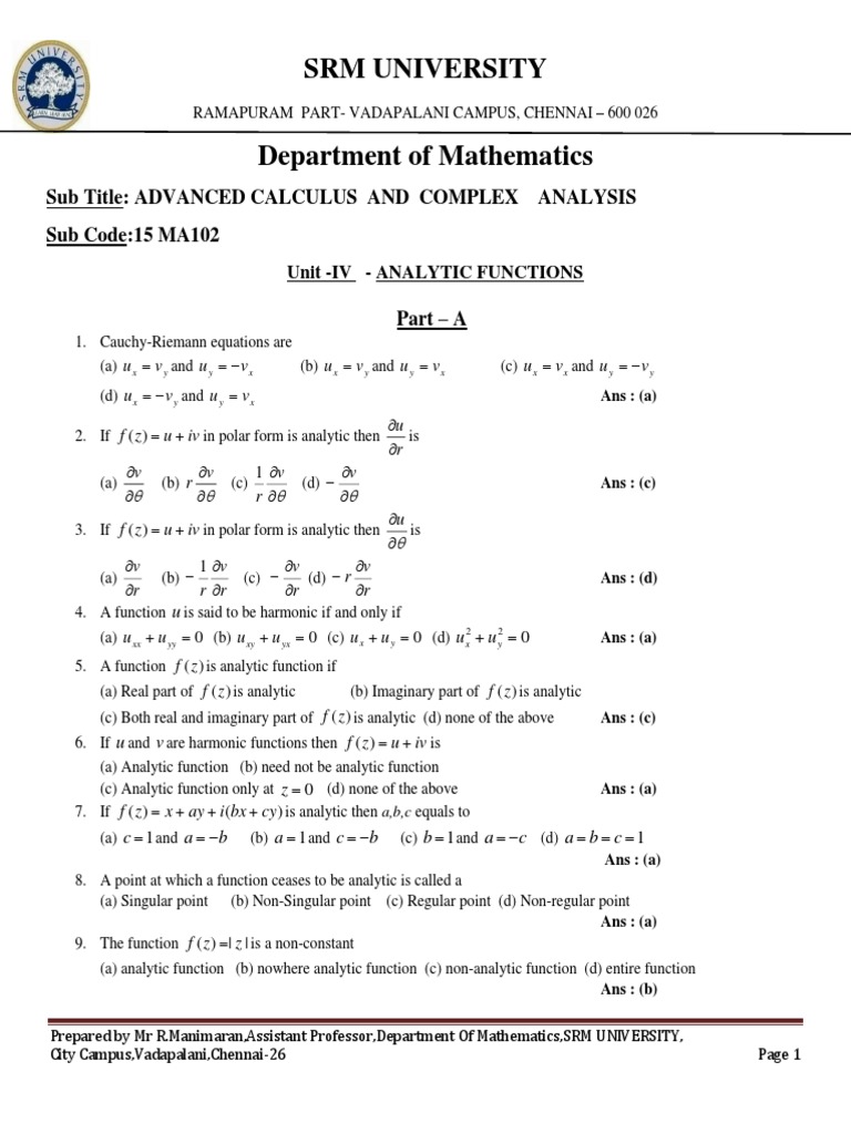 Analytic Functions Mcq Notes Pdf Equations Functions And Mappings