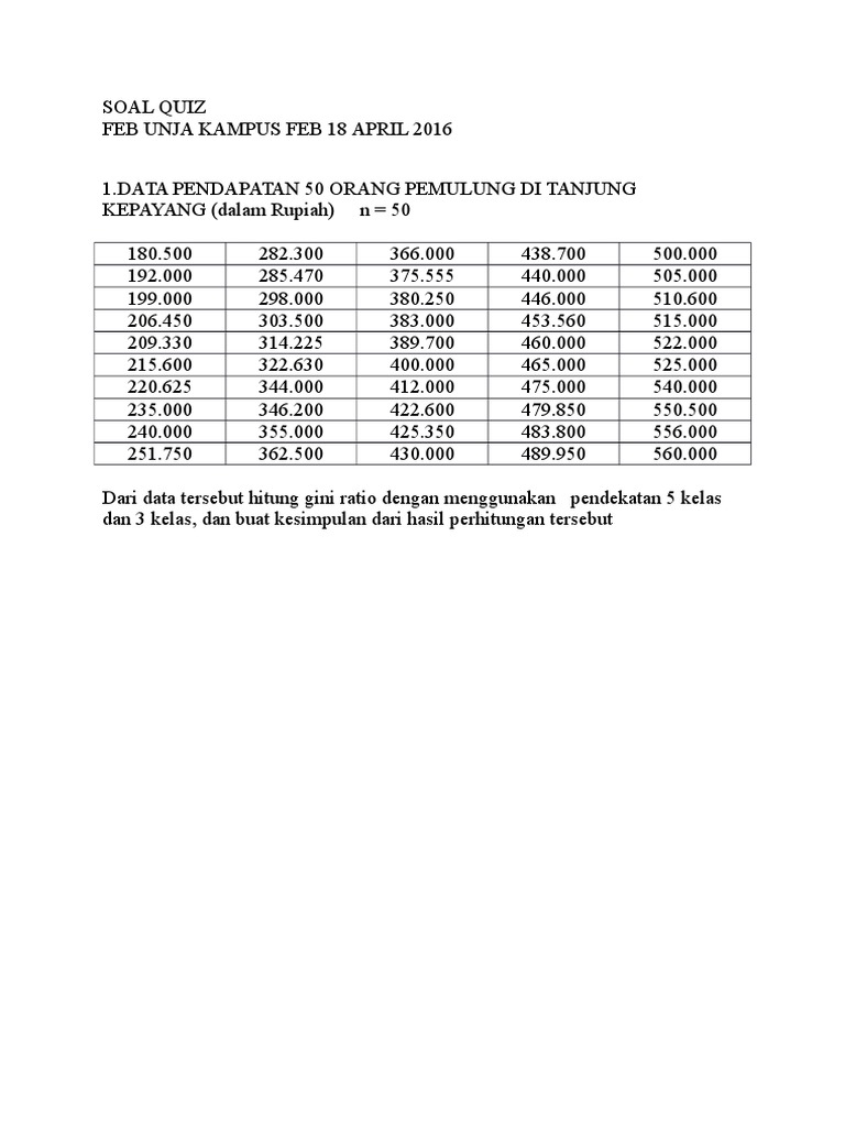 Contoh Soal Koefisien Gini dan Hasilnya | PDF