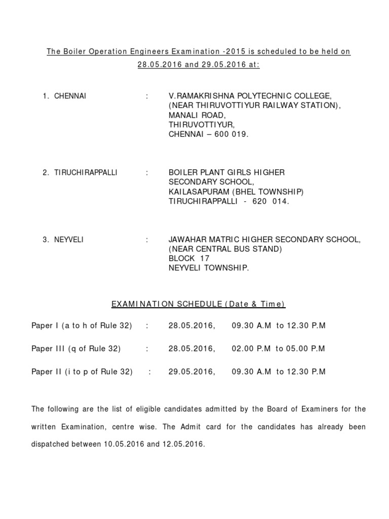 Boiler Operation Engineers Exam 2016 Details | PDF