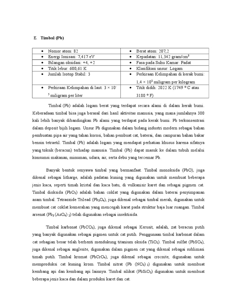 Kimia Unsur Timbal