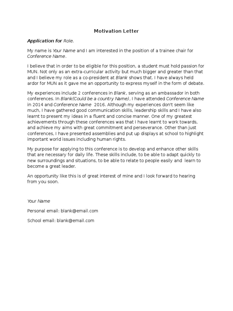 Sample Motivation Letter Pdf