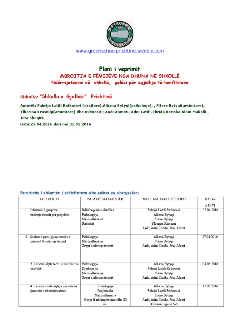 Plani I Veprimit Kunder Dhunes Ne Shkolla | PDF