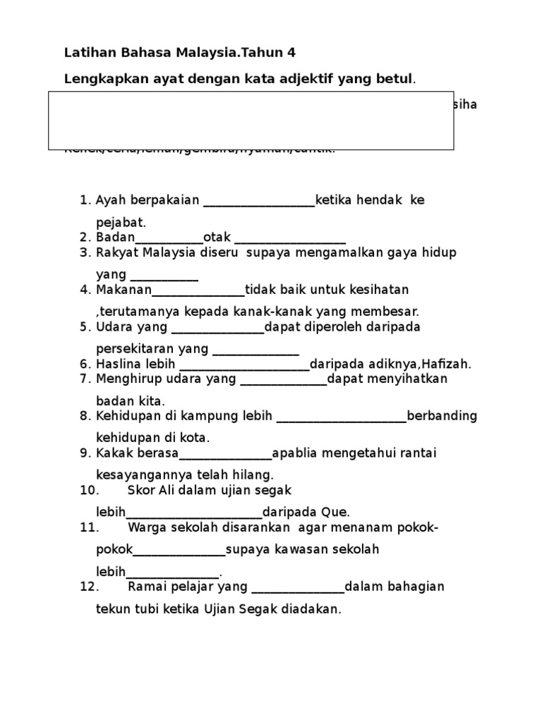 Latihan Bahasa Malaysia Tahun 4  PDF