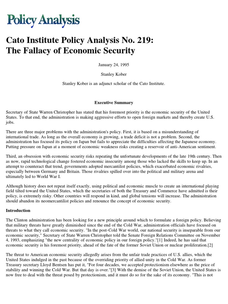 The Fallacy of Economic Security, Cato Policy Analysis PDF Balance Of Trade Deflation