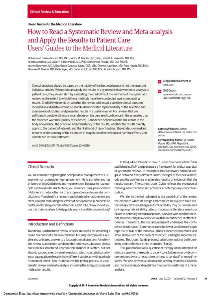 Applying Systematic Reviews in Patient Care | PDF | Meta Analysis ...