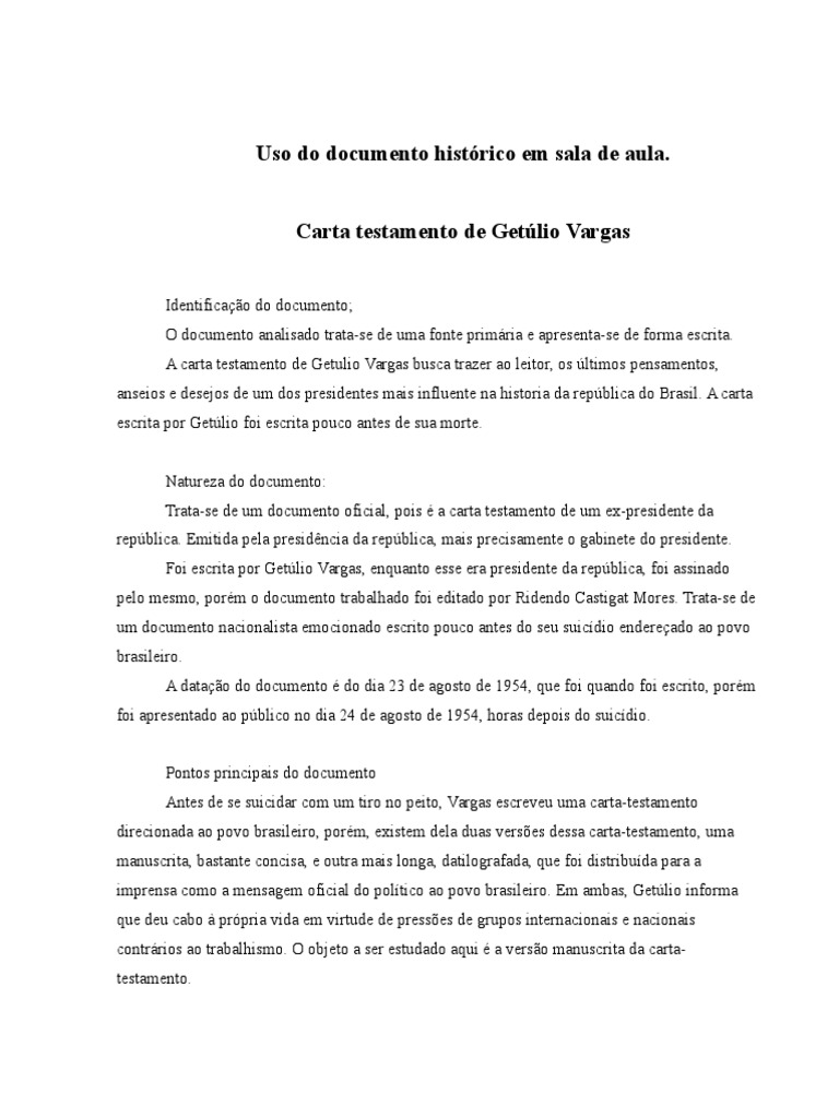 Análise Da Carta de Suicído de Getúlio Vargas  PDF  Brasil  Suicídio