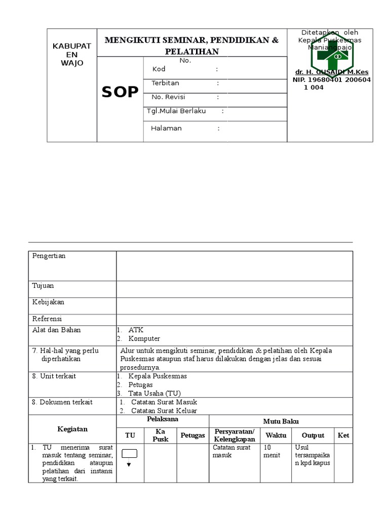  SOP  Mengikuti Seminar Pendidikan Dan Pelatihan
