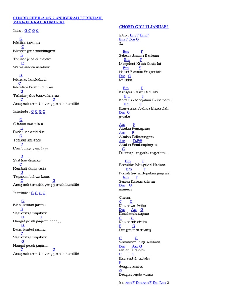 Chord Sheila On 7 Anugerah Terindah Chord Walls